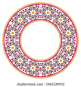 Decorative round ornament. Ceramic tile border. Pattern for plates or dishes. Islamic, indian, arabic motifs. Porcelain pattern design. Abstract floral ornament border. Vector stock illustration