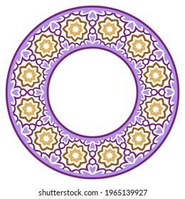 Decorative round ornament. Ceramic tile border. Pattern for plates or dishes. Islamic, indian, arabic motifs. Porcelain pattern design. Abstract floral ornament border. Vector stock illustration