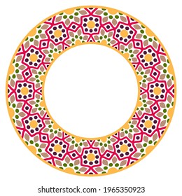 Decorative round ornament. Ceramic tile border. Pattern for plates or dishes. Islamic, indian, arabic motifs. Porcelain pattern design. Abstract floral ornament border. Vector stock illustration