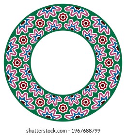 Decorative round ornament. Ceramic tile border. Pattern for plates or dishes. Islamic, indian, arabic motifs. Porcelain pattern design. Abstract floral ornament border. Vector stock illustration