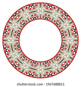 Decorative round ornament. Ceramic tile border. Pattern for plates or dishes. Islamic, indian, arabic motifs. Porcelain pattern design. Abstract floral ornament border. Vector stock illustration