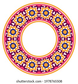 Ornamento redondo decorativo. Borde cerámico de azulejos. Patrón para platos o platos. Motivos islámicos, indios, árabes. Diseño de patrones de porcelana. Borde de ornamento floral abstracto. Ilustración de material vectorial