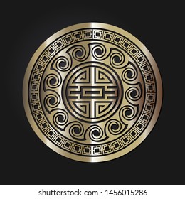 Decorative round ornament with Chinese pattern. Circle frame. Template for printing cards, invitations, books, textiles, engraving, wooden furniture, forging. Vector.