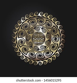 Decorative round ornament with Chinese pattern. Circle frame. Template for printing cards, invitations, books, textiles, engraving, wooden furniture, forging. Vector.