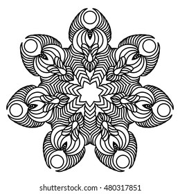 Decorative round ornament. Coloring book page. Stylized vector mandala