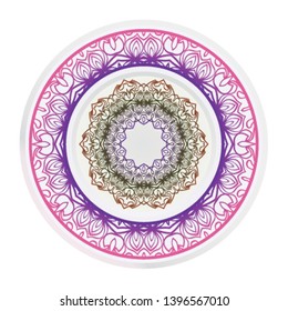 Decorative round ornament. Frame decoration with floral mandala. Vector illustration.