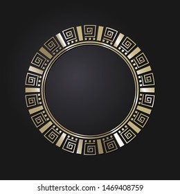 Decorative round ornament with gold Chinese pattern. Circle frame. Template for printing cards, invitations, books, textiles, engraving, wooden furniture, forging. Vector.