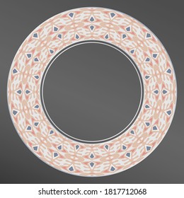 Ornamento redondo decorativo.  Patrón rosa para platos o platos.  Diseño de patrones de porcelana. Marco.