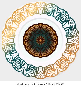Ornamento redondo decorativo. Patrón para platos o platos. Motivos islámicos, indios, árabes. Borde de adorno floral PAbstract. Ilustración del vector