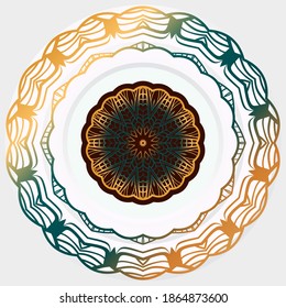 Decorative round ornament. Pattern for plates or dishes. Islamic, indian, arabic motifs. PAbstract floral ornament border. Vector illustration