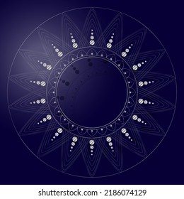 Decorative round ornament with silver gradient.  Round ornamental frame.  Template