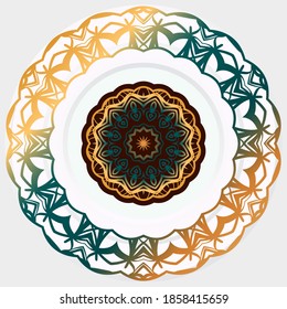 Decorative round ornament. Tile pattern. Pattern for plates or dishes. Islamic, indian, arabic motifs. Abstract floral ornament border. Vector illustration
