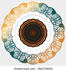 Decorative round ornament. Tile pattern. Pattern for plates or dishes. Islamic, indian, arabic motifs. Abstract floral ornament border. Vector illustration