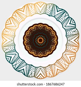 Decorative round ornament. Tile pattern. Pattern for plates or dishes. Islamic, indian, arabic motifs. Abstract floral ornament border. Vector illustration