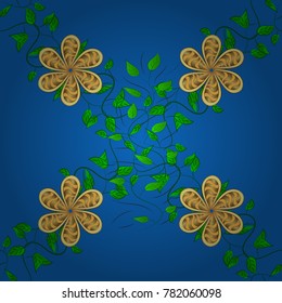 Decorative round ornament. Unusual flower shape oriental line. Vector outline Mandala on blue, green and yellow colors. Anti-stress therapy pattern. Yoga logo, background. Weave design element.