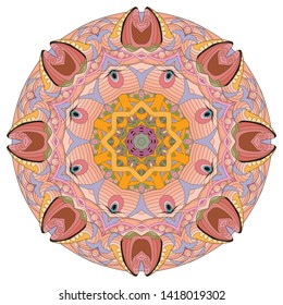 Decorative round ornaments. Unusual flower shape. Oriental vector, Anti-stress therapy patterns. Weave design elements.
