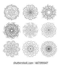 Decorative round ornaments. Weave design elements. Oriental vector