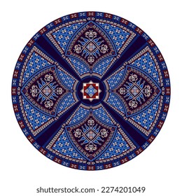 Decorative round Palestinian Tatreez design element over white background, vector illustration