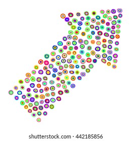 Decorative round pattern with colored circles and ovals, candies, dots, target. Hand-drawn.