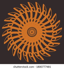 Decorative round pattern, isolated on black background.