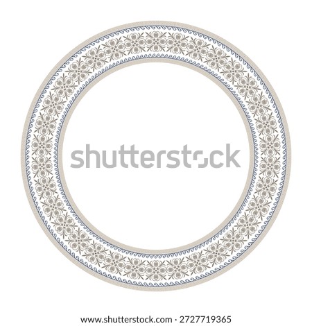 Decorative round plate with arabic pattern. Pattern of Greece and ancient Rome. European border. Typical egyptian, assyrian, greek motives. For textile, engraving, embroidery, plate, porcelain. Vector