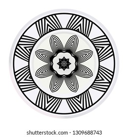 Decorative round plate with mandala from floral elements. Vector illustration. Home decor, interior design.