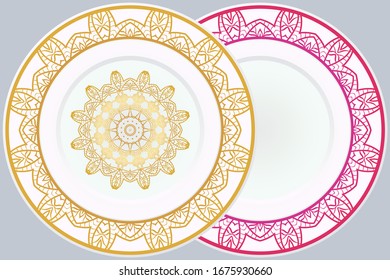 Decorative round plate with mandala from floral elements.Vector  illustration. Home decor, interior design. matching decorative plates for interior design.