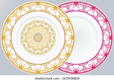 Decorative round plate with mandala from floral elements.Vector  illustration. Home decor, interior design. matching decorative plates for interior design.