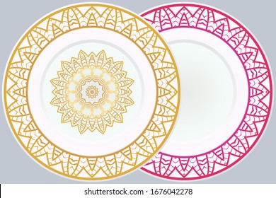 Decorative round plate with mandala from floral elements.Vector  illustration. Home decor, interior design. matching decorative plates for interior design.