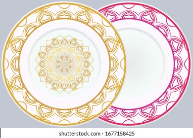 Decorative round plate with mandala from floral elements.Vector  illustration. Home decor, interior design. matching decorative plates for interior design.