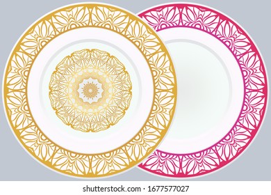 Decorative round plate with mandala from floral elements.Vector  illustration. Home decor, interior design. matching decorative plates for interior design.