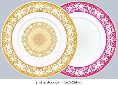 Decorative round plate with mandala from floral elements.Vector  illustration. Home decor, interior design. matching decorative plates for interior design.