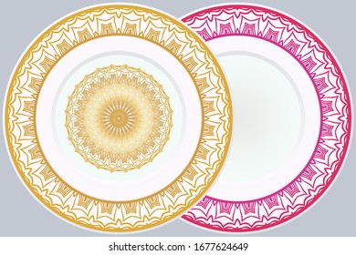 Decorative round plate with mandala from floral elements.Vector  illustration. Home decor, interior design. matching decorative plates for interior design.