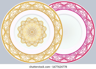 Decorative round plate with mandala from floral elements.Vector  illustration. Home decor, interior design. matching decorative plates for interior design.