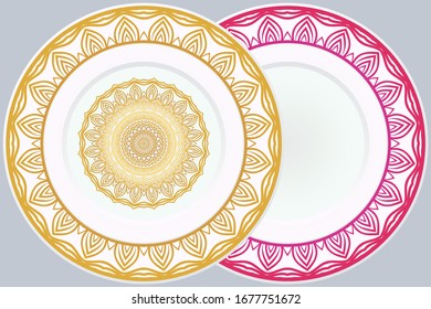 Decorative round plate with mandala from floral elements.Vector  illustration. Home decor, interior design. matching decorative plates for interior design.