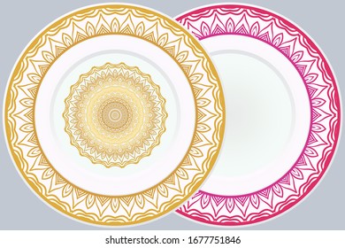 Decorative round plate with mandala from floral elements.Vector  illustration. Home decor, interior design. matching decorative plates for interior design.