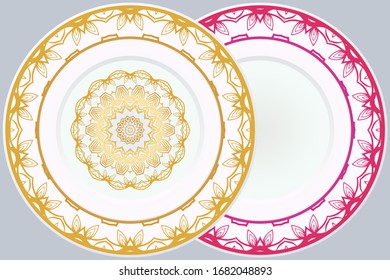 Decorative round plate with mandala from floral elements.Vector  illustration. Home decor, interior design. matching decorative plates for interior design.