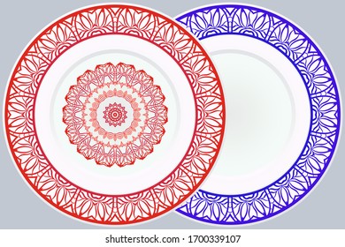 Decorative round plate with mandala from floral elements.Vector  illustration. Home decor, interior design. matching decorative plates for interior design.