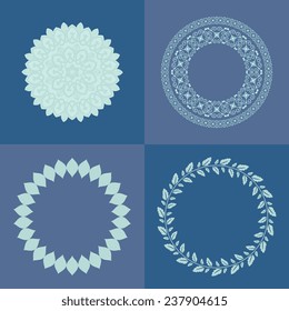 Decorative round set collection on blue background