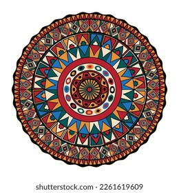 Decorative round tribal design element over white background, vector illustration