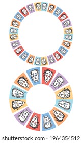 Decorative round vector frames from sad and glad human theatrical masks