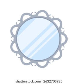 Decorative round wall metal mirror. Accessory for home interior, bathroom or bedroom interior. Elegant blue vintage mirror frame in modern style isolated. Colored flat vector illustration