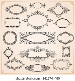 Decorative rounded circle and oval frames and borders set vector