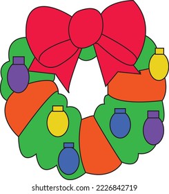 Decorative Rounded Holly Branch With Bells. Adorable Vector Illustration For Christmas Season