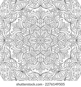 Decorative rounded mandala coloring book page illustration