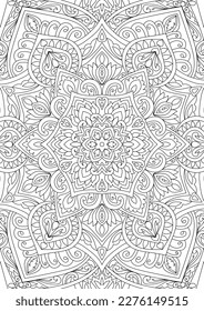 Decorative rounded mandala coloring book page illustration