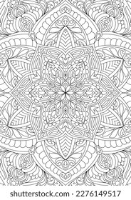 Decorative rounded mandala coloring book page illustration