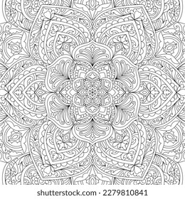 Decorative rounded mandala coloring book page illustration