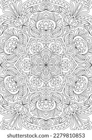 Ilustración de la página del libro de colores de mandala redondeada decorativa