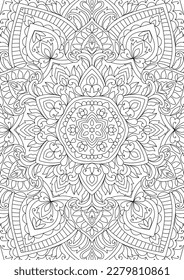 Decorative rounded mandala coloring book page illustration